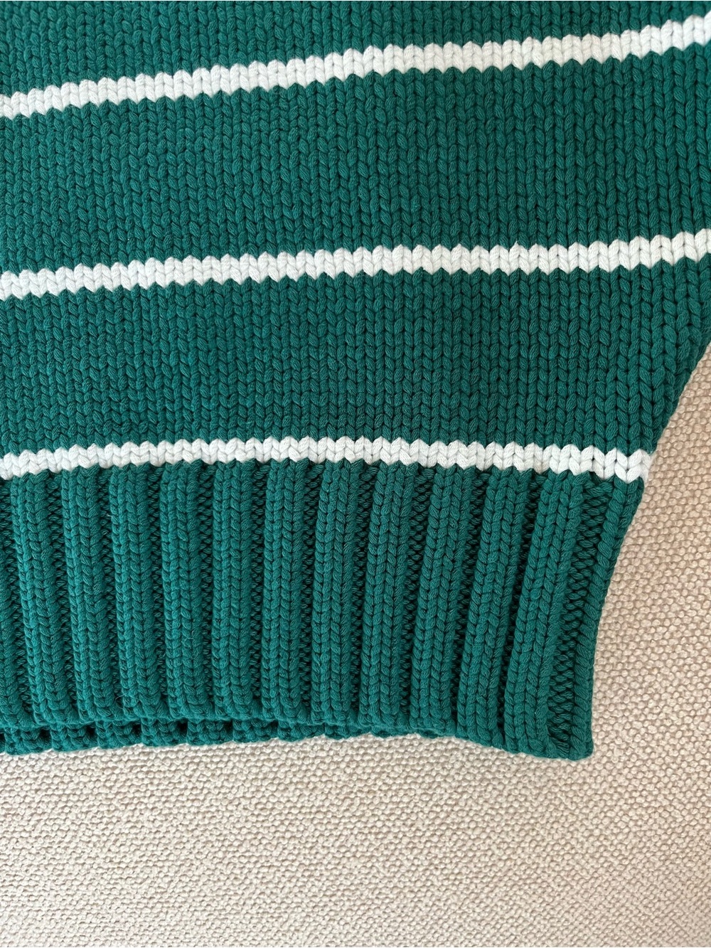 Women’s Zenana Green/White Striped Mock neck Sweater Size Small chunky knit - Picture 6 of 16